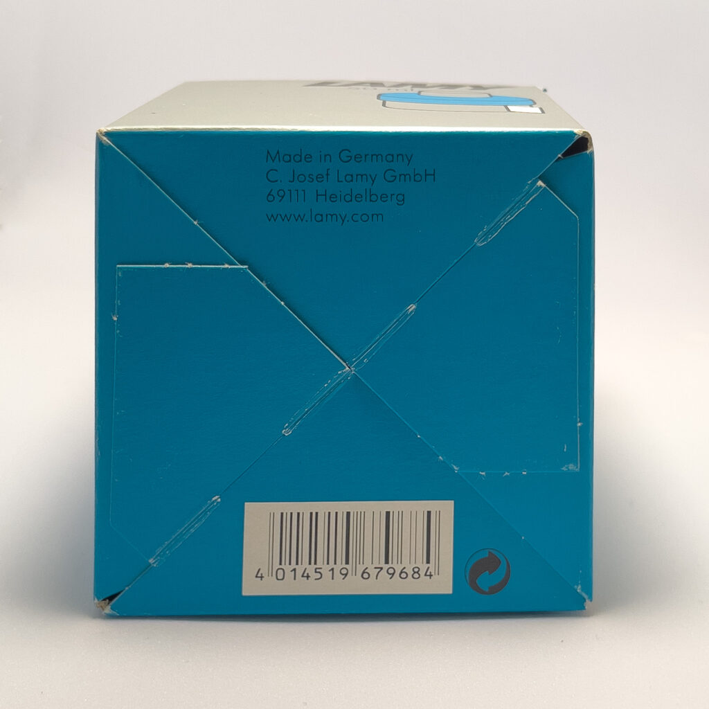 Lamy Pacific Blue box with UPC showing
